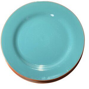 Baum Tangier 4-Piece Dinner Plate Set Teal With Orange Rim 11.25" Diameter